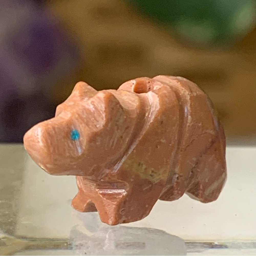 Native American Style Zuni Bear Fetish Bead Hand Carved Stone Drilled Animal .8"